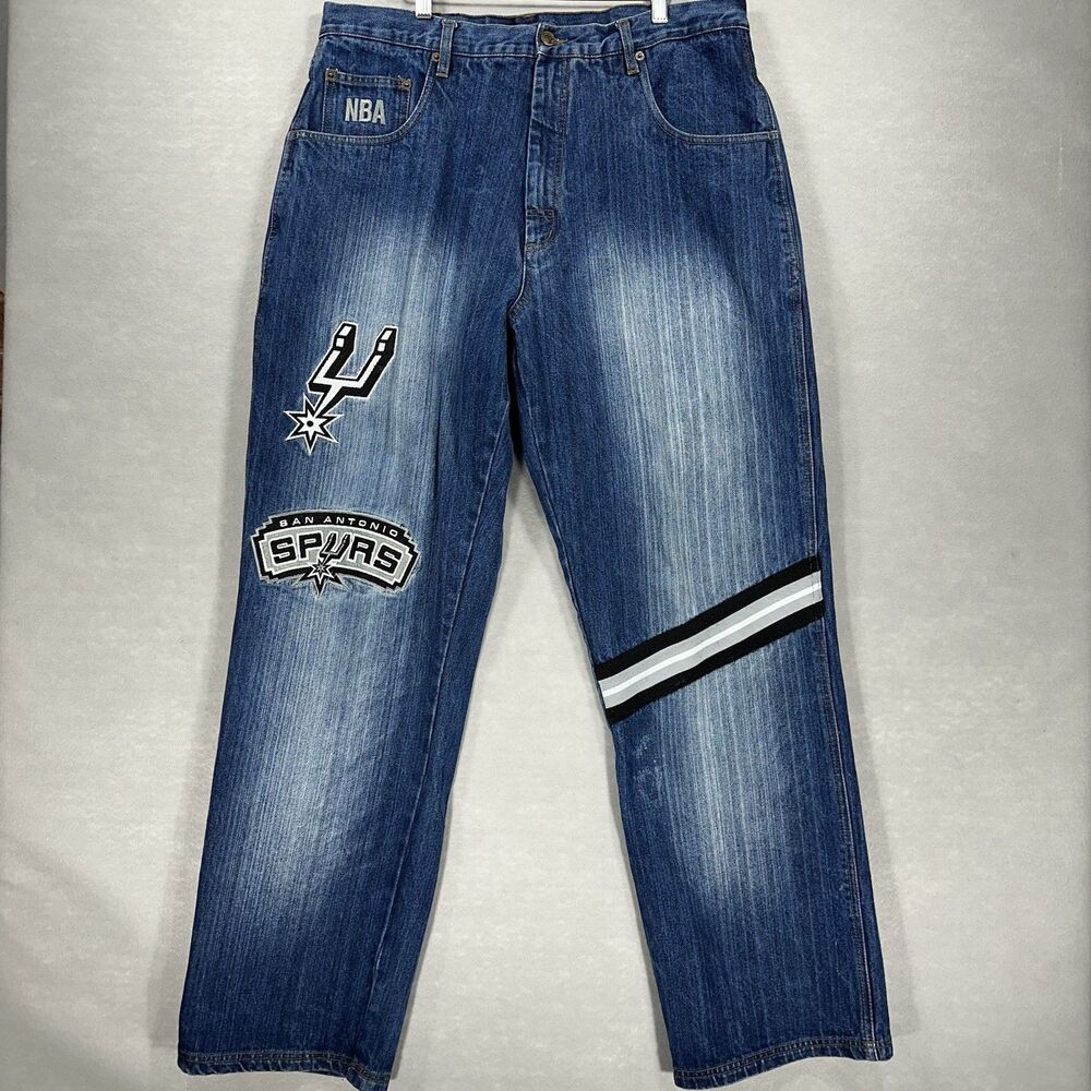 Vintage UNK San Antonio Spurs NBA Jeans 36‎ Two-Sided Embroidered Patches Y2K